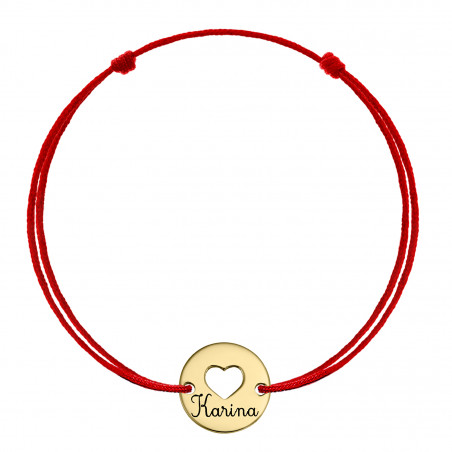 Pandant Banut cu inimioara si nume gravat, 8 mm - aur galben 14K pe bratara snur
