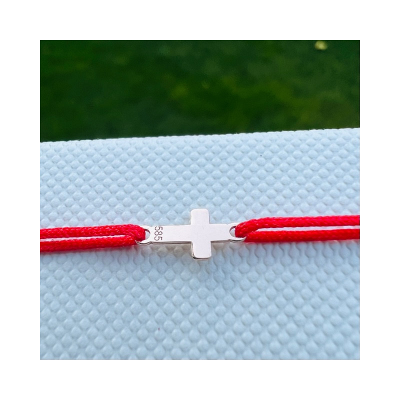 Pandant Cruciulita, 10 mm - aur roz 14K pe bratara snur