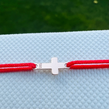 Pandant Cruciulita, 10 mm - aur roz 14K pe bratara snur
