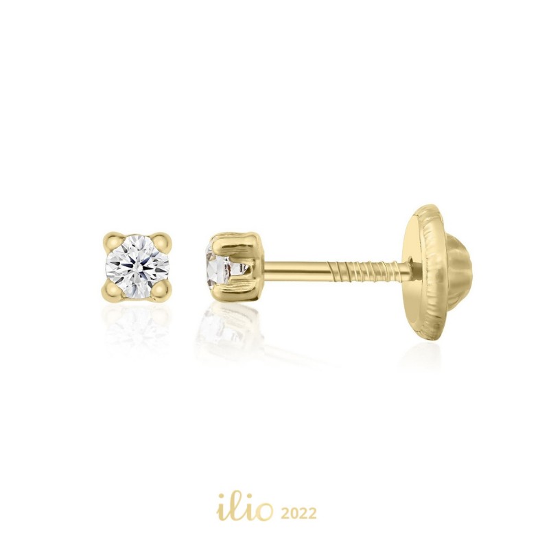 Piatra patrata foarte mica, 2 mm - Cercei aur galben 14K