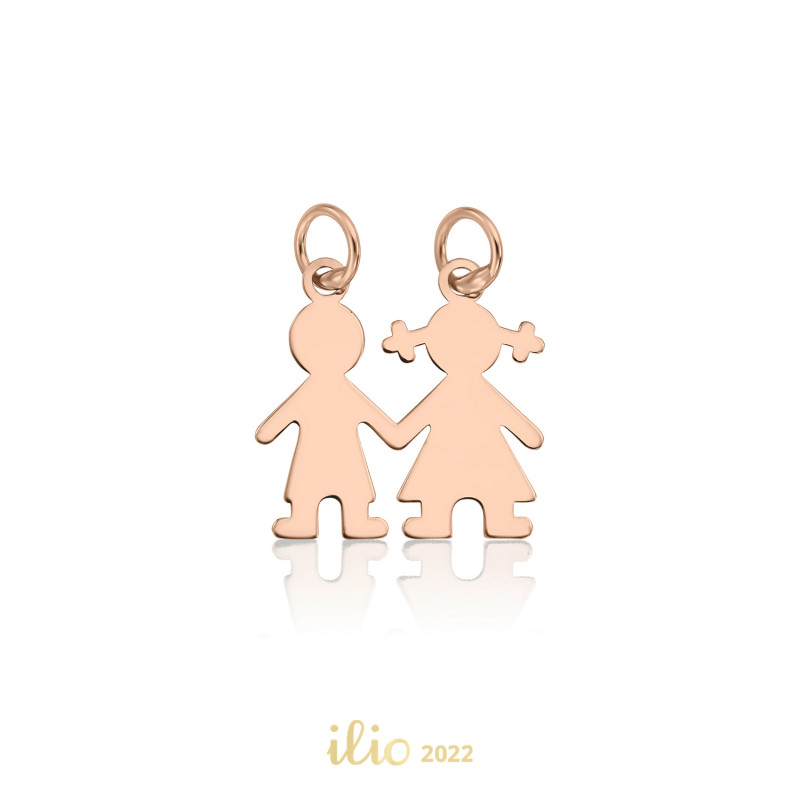Pandantiv Fetita si baietel, 10 mm - aur roz 14K