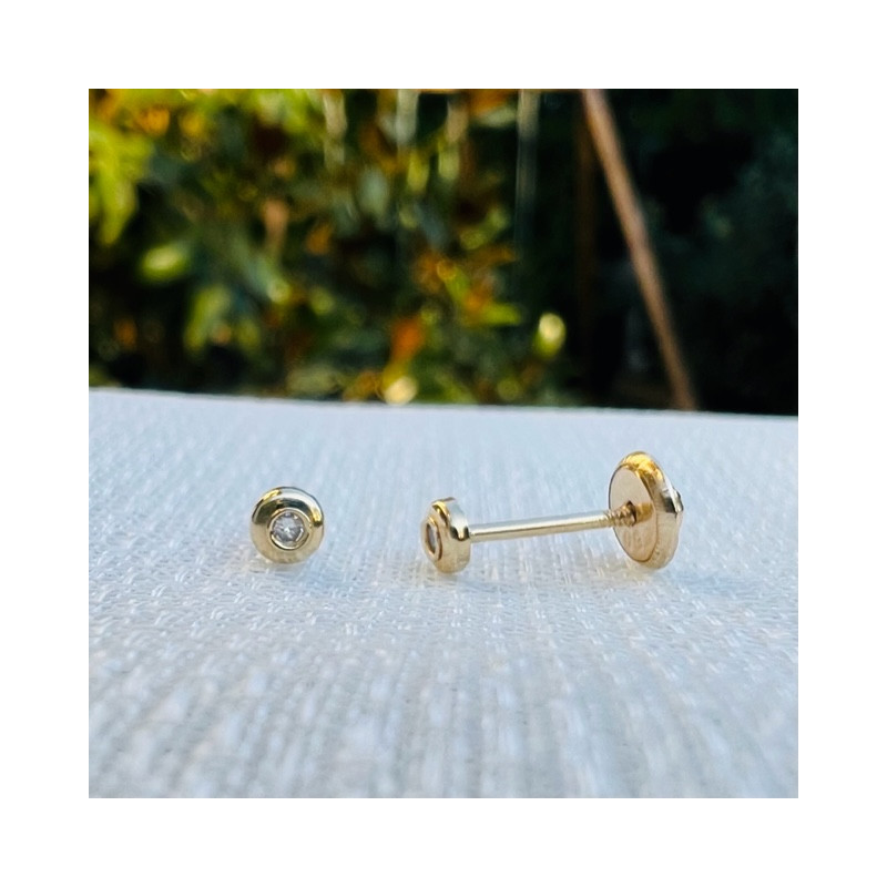 Cercei aur galben 14K Rotunzi mici diamant, 3 mm
