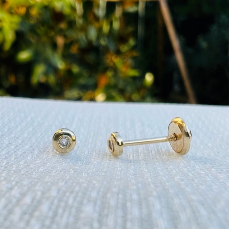 Cercei aur galben 14K Rotunzi mici diamant, 3 mm