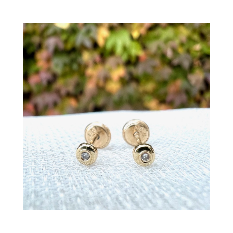 Cercei aur galben 14K Rotunzi mici diamant, 3 mm