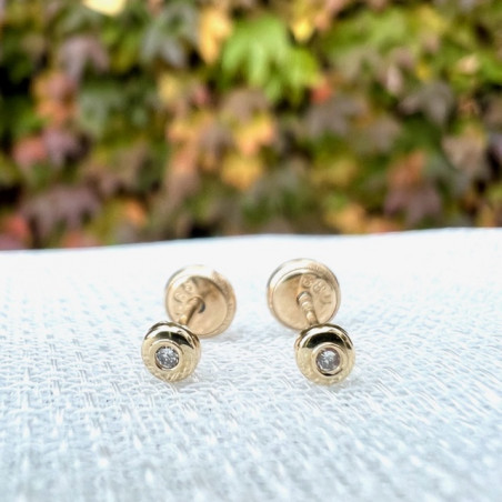 Cercei aur galben 14K Rotunzi mici diamant, 3 mm