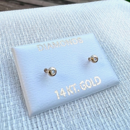 Cercei aur galben 14K Rotunzi mici diamant, 3 mm