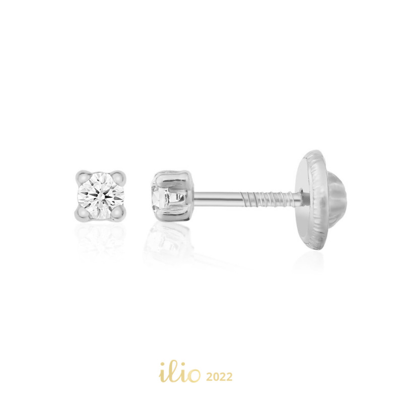 Piatra patrata foarte mica, 2 mm - Cercei aur alb 14K