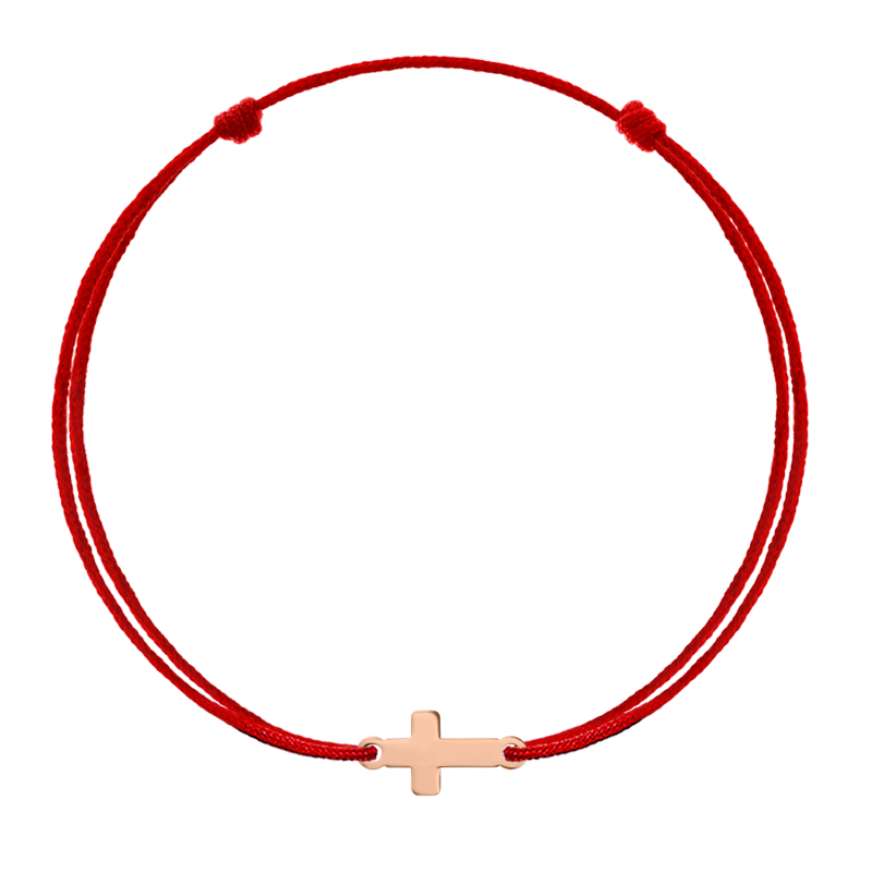Pandant Cruciulita, 10 mm - aur roz 14K pe bratara snur