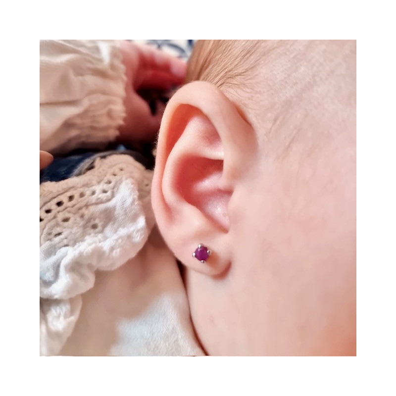Cercei aur galben 14K Rubin mic, 3 mm