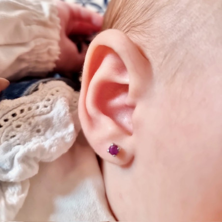 Cercei aur galben 14K Rubin mic, 3 mm