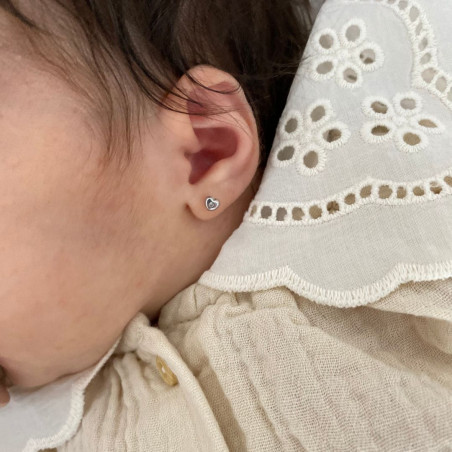 Cercei aur galben 14K Inimi mici diamant, 4 mm