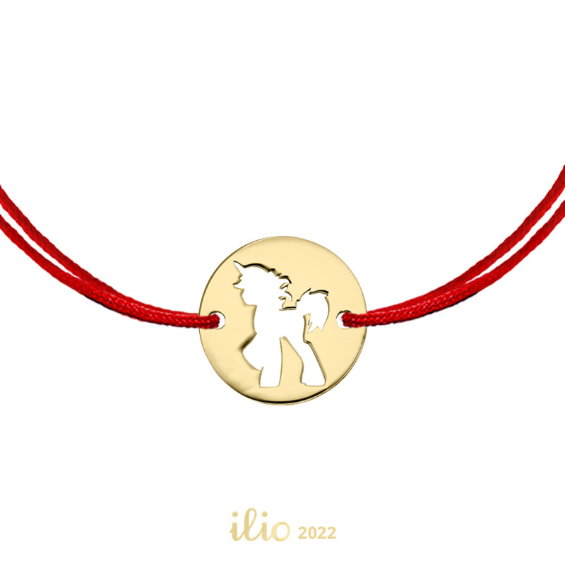Pandant Banut cu unicorn, 9 mm - aur galben 14K pe bratara snur