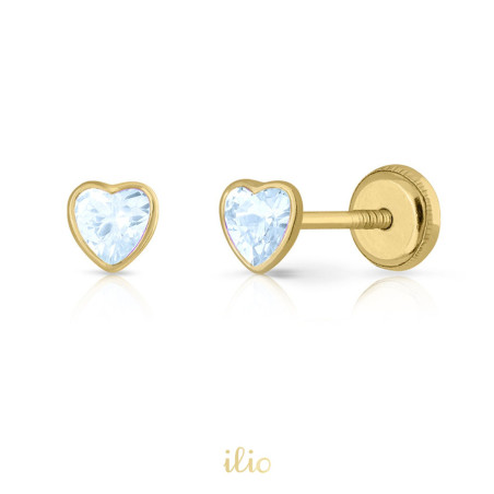 Cercei aur galben 14K Inimi piatra albastra, 4,5 mm