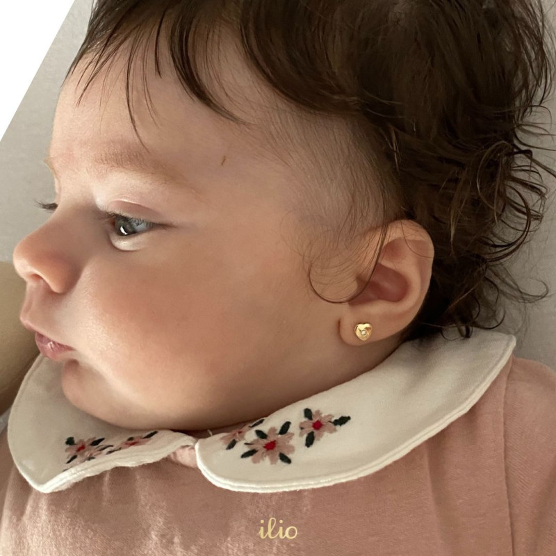 Cercei aur galben 14K Inimi diamant, 6 mm
