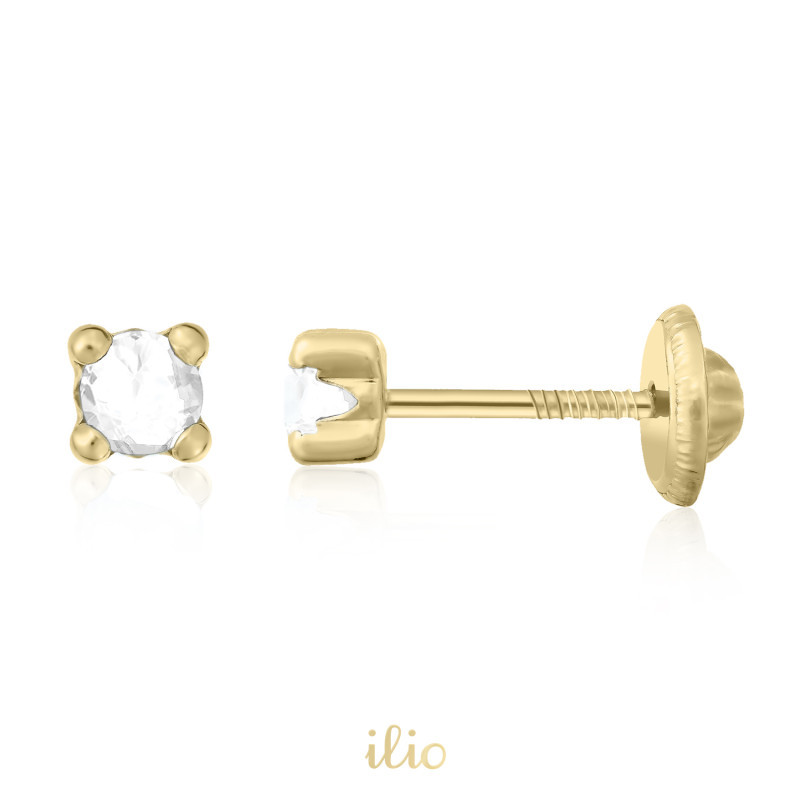 Diamant mic, 3 mm - Cercei aur galben 14K
