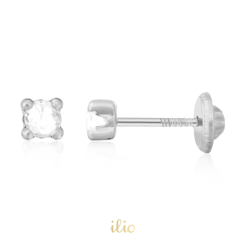Diamant mic, 3 mm - Cercei aur alb 14K