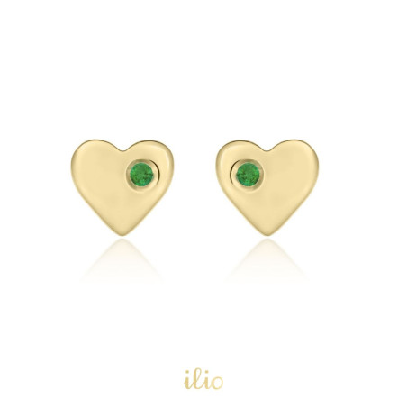 Cercei aur galben 14K Inimi smarald lateral, 5 mm