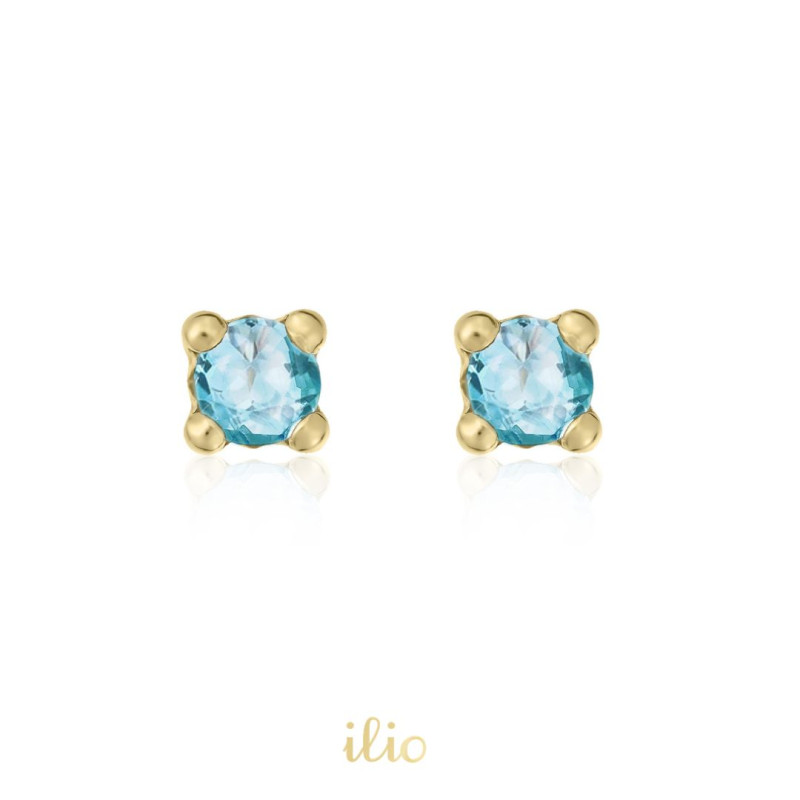 Topaz paraiba foarte mic, 2 mm - Cercei aur galben 14K