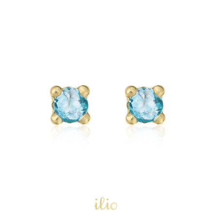 Topaz paraiba foarte mic, 2 mm - Cercei aur galben 14K