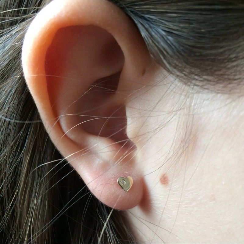 Inimi ametist lateral, 5 mm - Cercei aur galben 14K