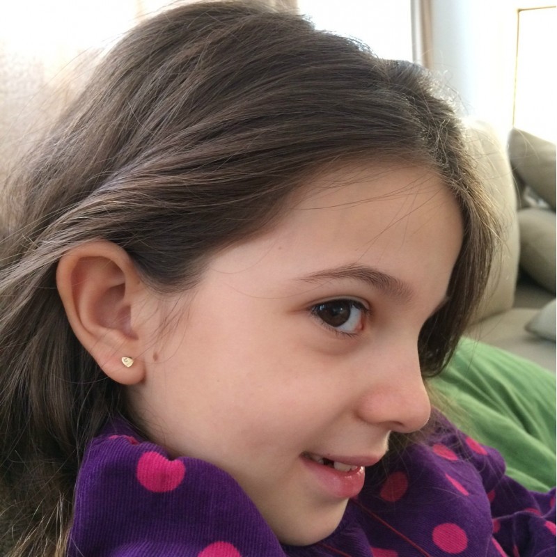 Inimi ametist lateral, 5 mm - Cercei aur galben 14K