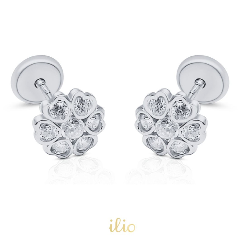 Rotunzi 7 diamante mari, 6 mm - Cercei aur alb 14K