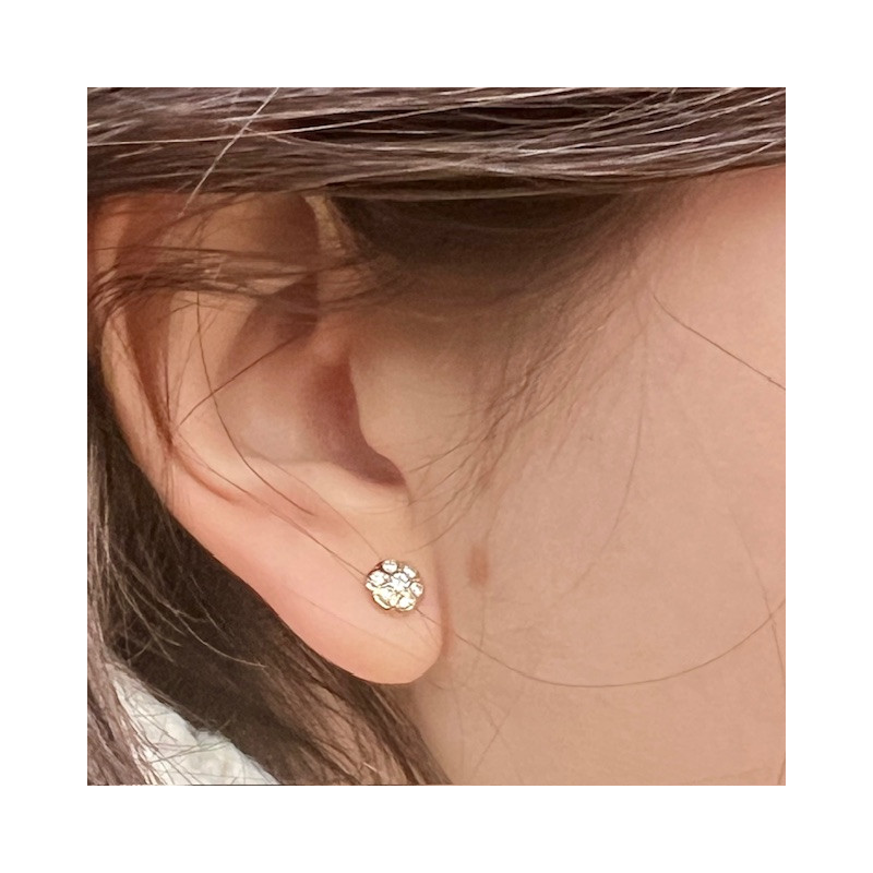 Rotunzi 7 diamante mari, 6 mm - Cercei aur galben 14K