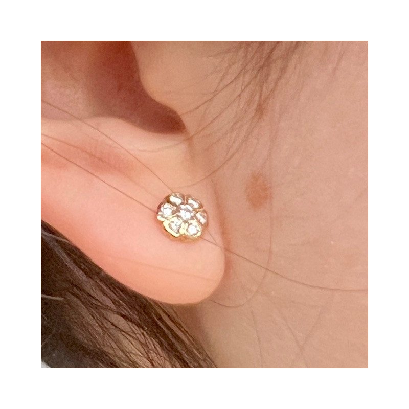 Rotunzi 7 diamante mari, 6 mm - Cercei aur galben 14K