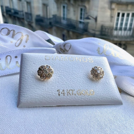 Rotunzi 7 diamante mari, 6 mm - Cercei aur galben 14K