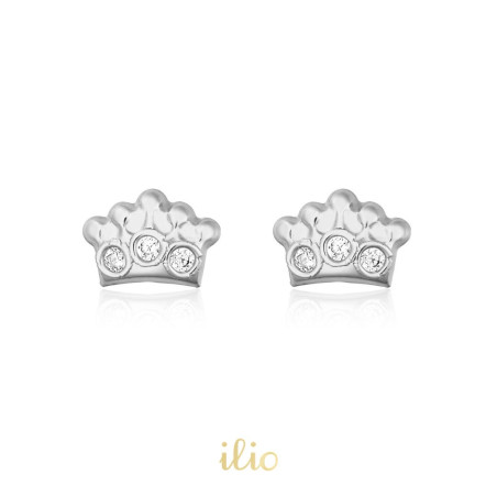 Coronite 3 diamante, 6 mm - Cercei aur alb 14K