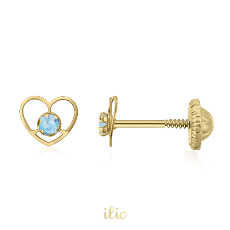 Inimi contur fin topaz, 6 mm - Cercei aur galben 14K
