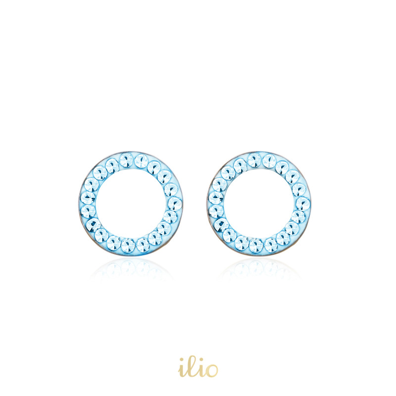 Cercei aur galben 9K Cerculete pietricele bleu, 7 mm
