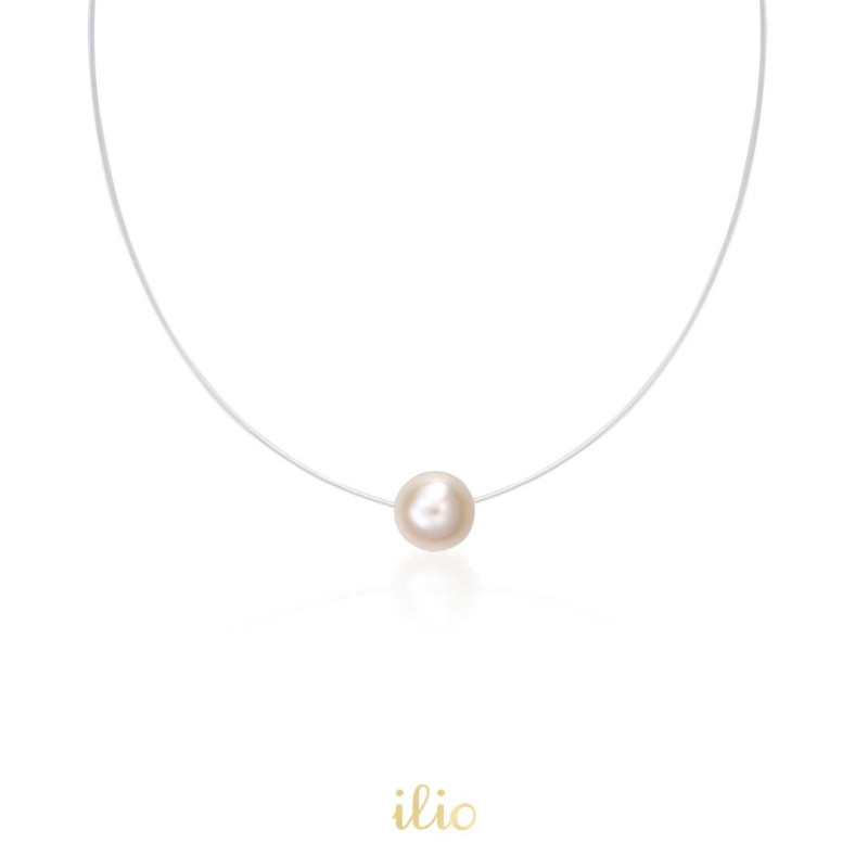 Colier cu inchidere aur galben 9K - Perla cultura 6 mm pe fir transparent