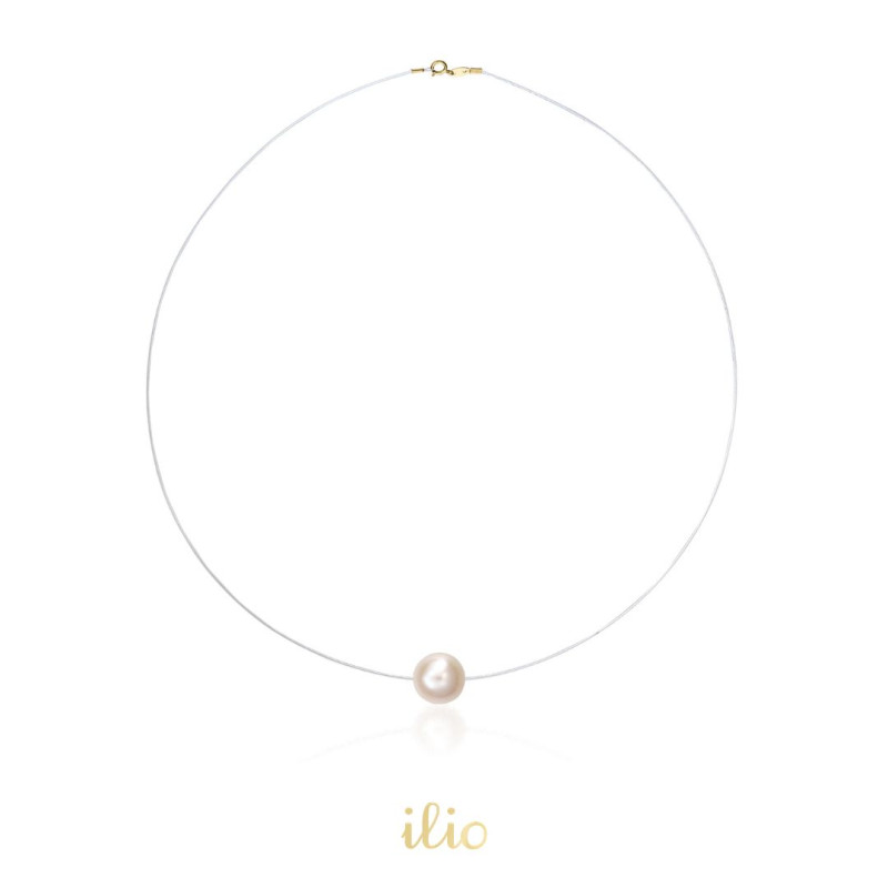 Colier cu inchidere aur galben 9K - Perla cultura 6 mm pe fir transparent