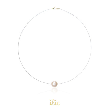 Colier cu inchidere aur galben 9K - Perla cultura 6 mm pe fir transparent