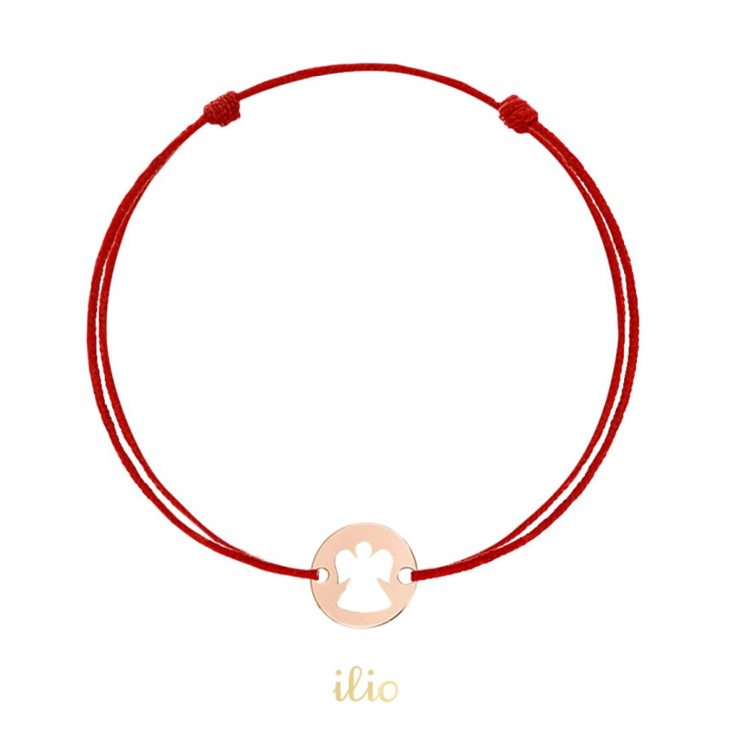 Pandant Banut cu ingeras, 8 mm - aur roz 14K pe bratara snur