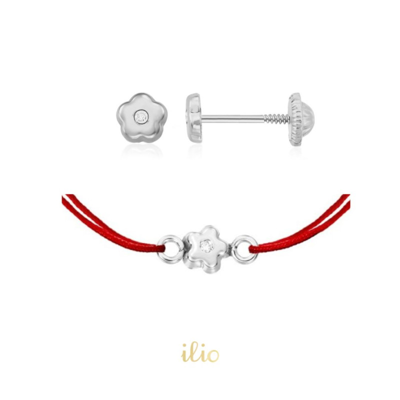 Cercei aur alb 14K Flori mici diamant, 4 mm