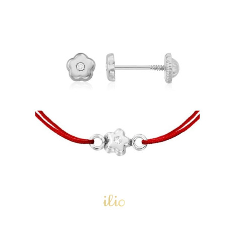 Cercei aur alb 14K Flori mici diamant, 4 mm