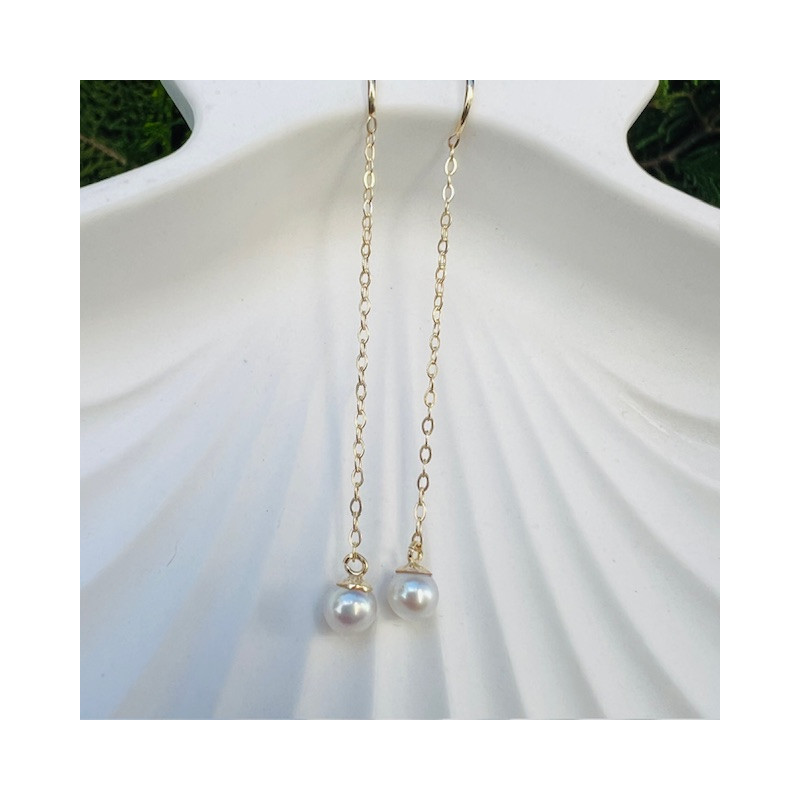 Cercei aur galben 9K Perle 4 mm pe lantisor