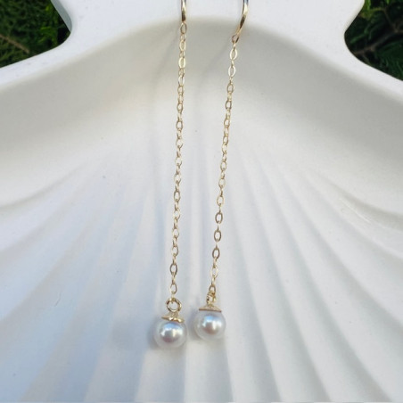 Cercei aur galben 9K Perle 4 mm pe lantisor