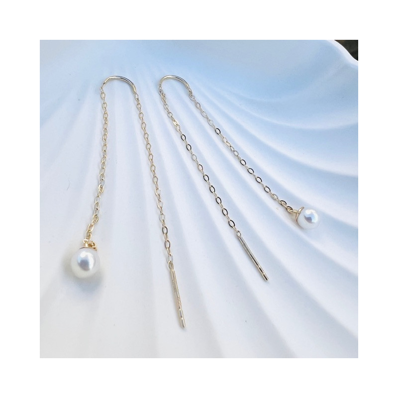 Cercei aur galben 9K Perle 4 mm pe lantisor