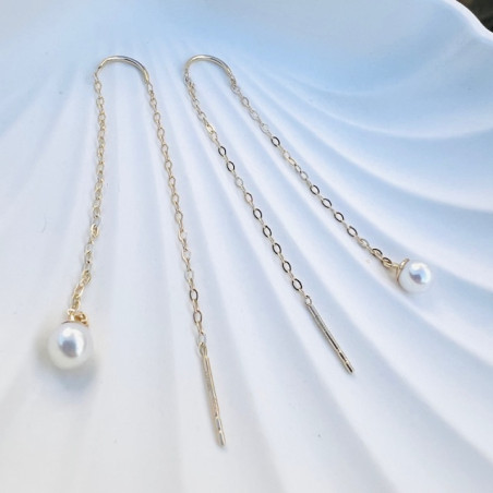Cercei aur galben 9K Perle 4 mm pe lantisor