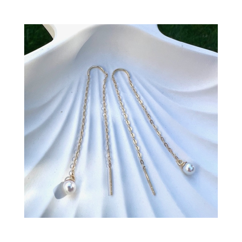 Cercei aur galben 9K Perle 4 mm pe lantisor
