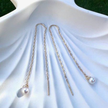 Cercei aur galben 9K Perle 4 mm pe lantisor