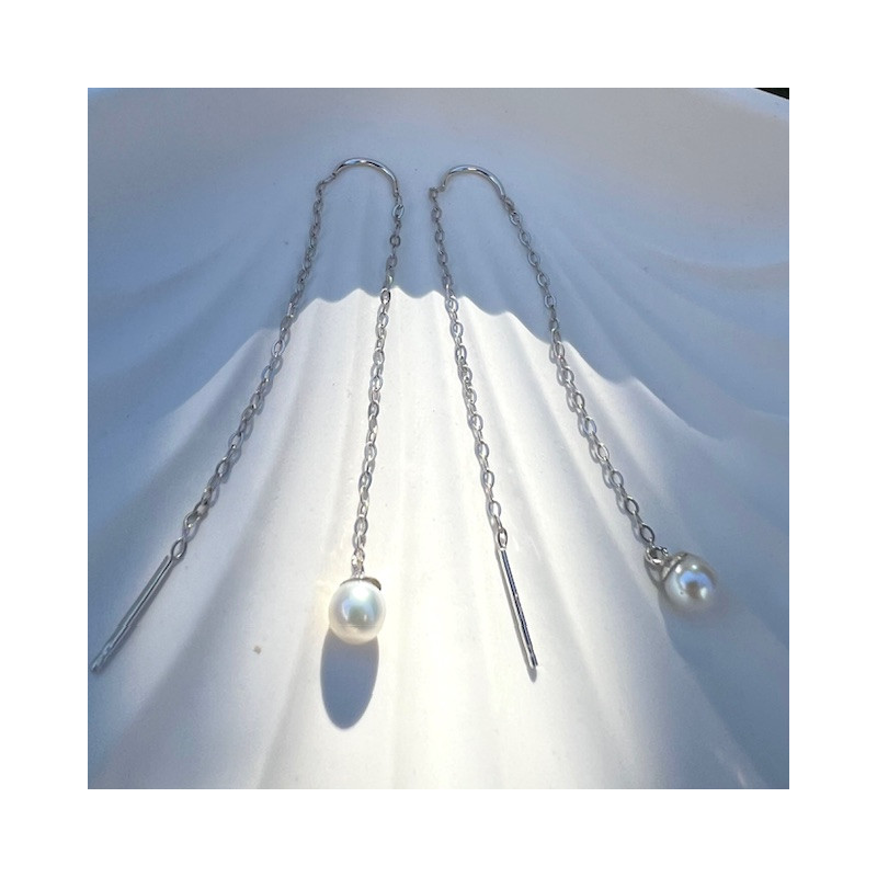 Cercei aur alb 9K Perle 4 mm pe lantisor