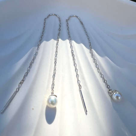 Cercei aur alb 9K Perle 4 mm pe lantisor