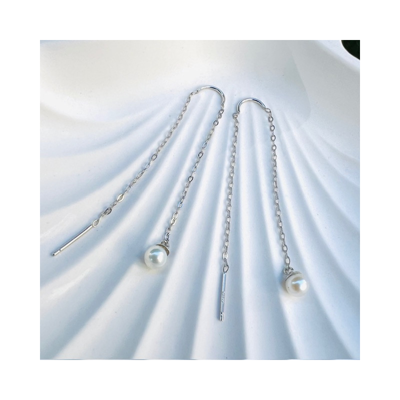 Cercei aur alb 9K Perle 4 mm pe lantisor