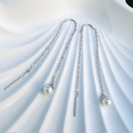 Cercei aur alb 9K Perle 4 mm pe lantisor