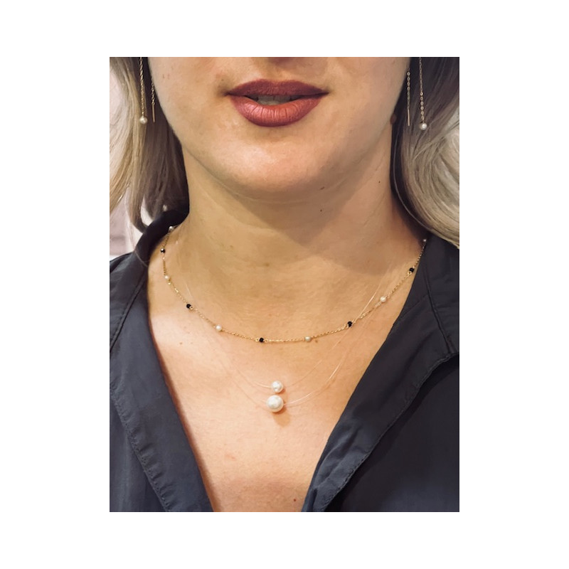 Colier cu inchidere aur galben 9K - Perla cultura 6 mm pe fir transparent