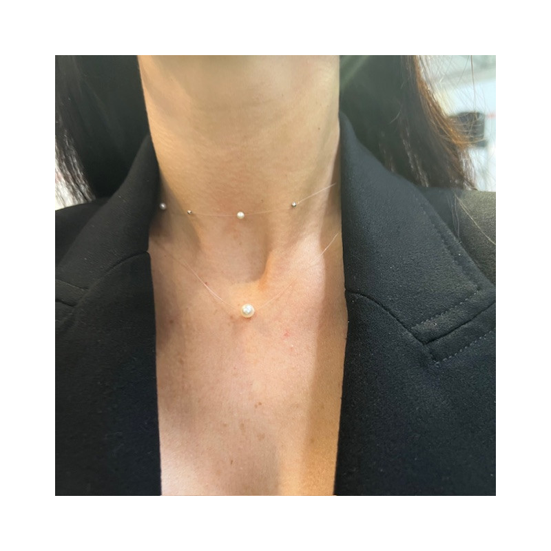 Colier cu inchidere aur galben 9K - Perla cultura 6 mm pe fir transparent